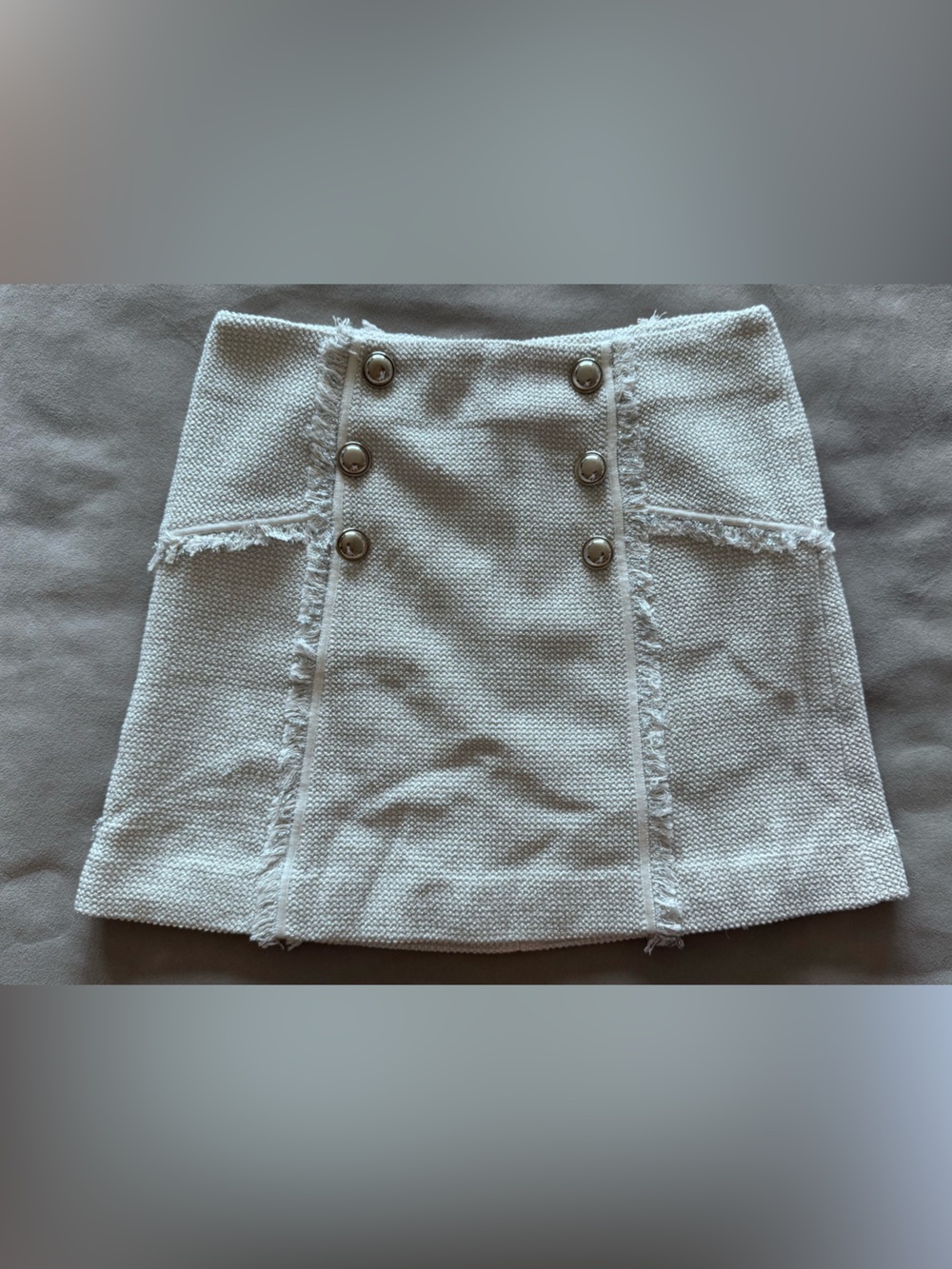 Veronica Beard Cream Tweed Mini Skirt with Button Detail